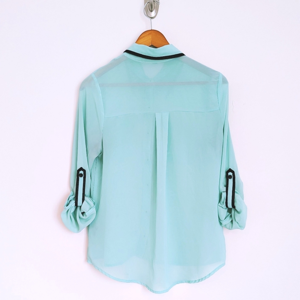 Light Teal & Black Button Down - Picture 3 of 8